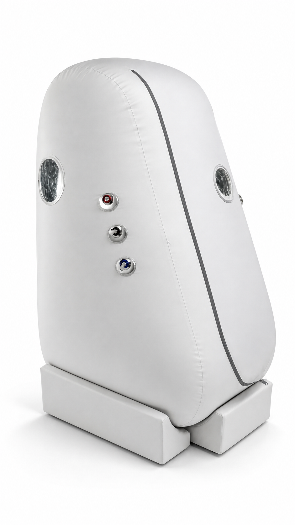 Quietus / L1 — vertical sitting-style soft-shell hyperbaric chamber, 1.3 ATA, single user.